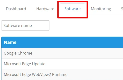 Karta Software a první řádky seznamu aplikací v Console