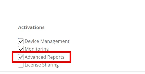 Zaškrtnutí Advanced Reports při aktivaci zařízení